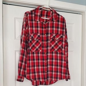 Women's red plaid button down